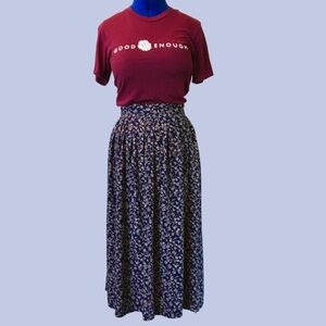 INSTAFIT-Vintage Skirt and Graphic Tee- Navy Floral and Maroon Vibes